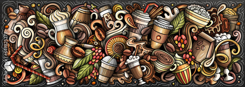 Coffee doodle cartoon funny banner