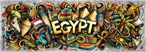 Egypt doodle cartoon funny banner
