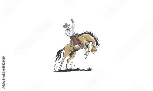 Vintage retro texas rodeo cowboy riding horse logo design template