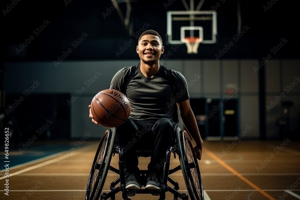 Fototapeta premium diasbled basketball player in a wheelchair shooting hoops