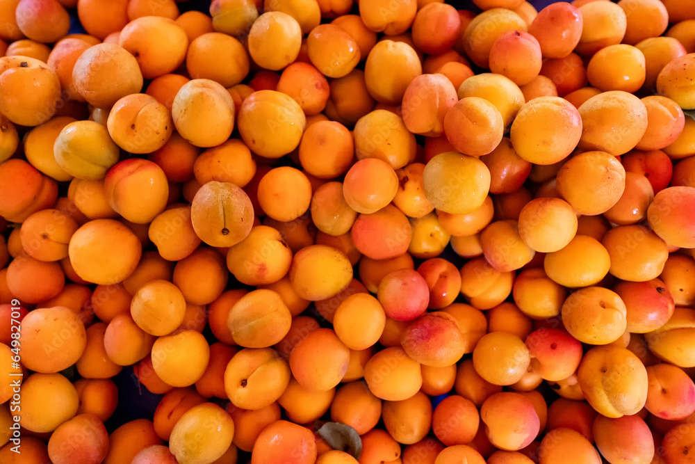 Lots of eco friendly apricots in the city market.