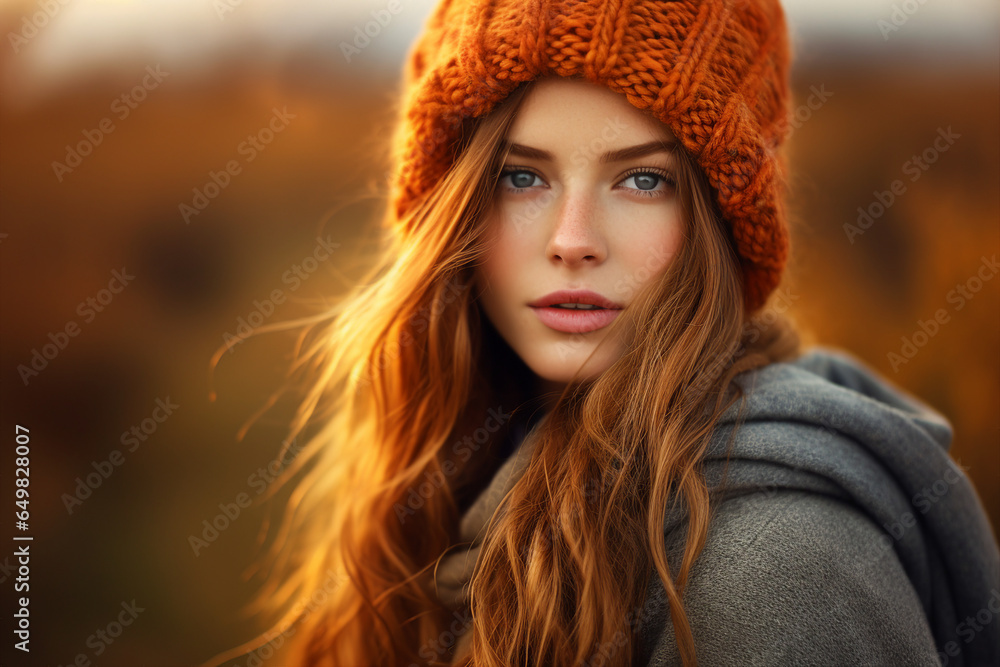 Generative Ai illustration of stunning woman surrounded by dry foliage autumn decorations background Generative Ai illustration of stunning woman surrounded by dry foliage autumn decorations background
