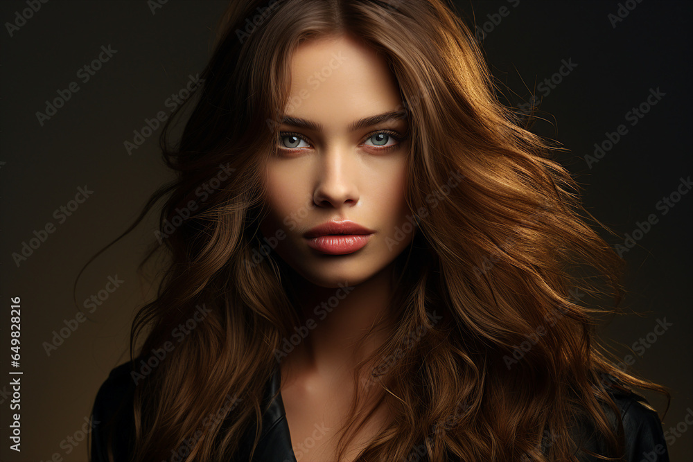 Generative Ai portrait of young pretty woman natural beauty brown volume hairstyle on background Generative Ai portrait of young pretty woman natural beauty brown volume hairstyle on background