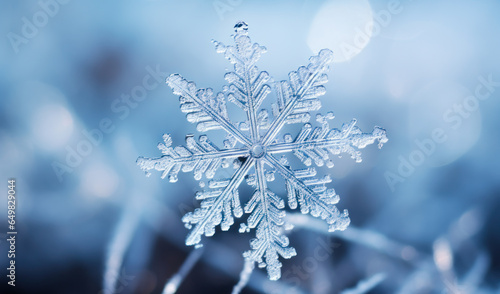 Winter background with macro snowflake