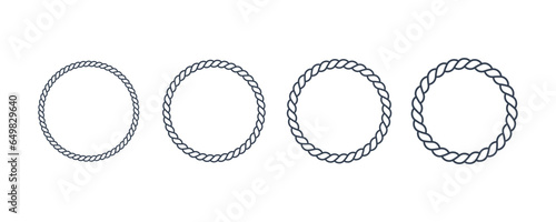 Set of Circular Ropes isolated on White Background. Circle Rope Symbol. Flat Line Vector Icon Design Template Element for Decoration.