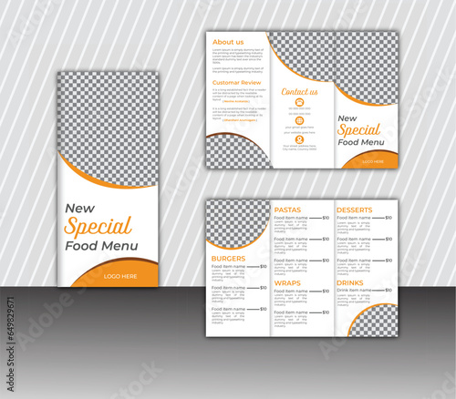 Fast food trifold brochure flyer template design, Food menu trifold brochure, food menu Brochure