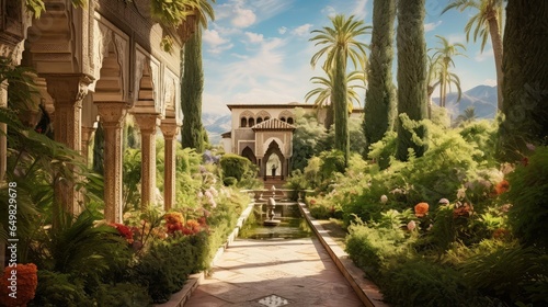 spain andalusian moorish gardens illustration spanish andalusia, architecture arabic, palace garden spain andalusian moorish gardens © sevector