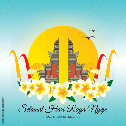 Happy Day Of Silence Nyepi The New Year Of Caka, Bali's Day Of Silence And Hindu New Year Vector Illustration for greeting card, poster and banner
