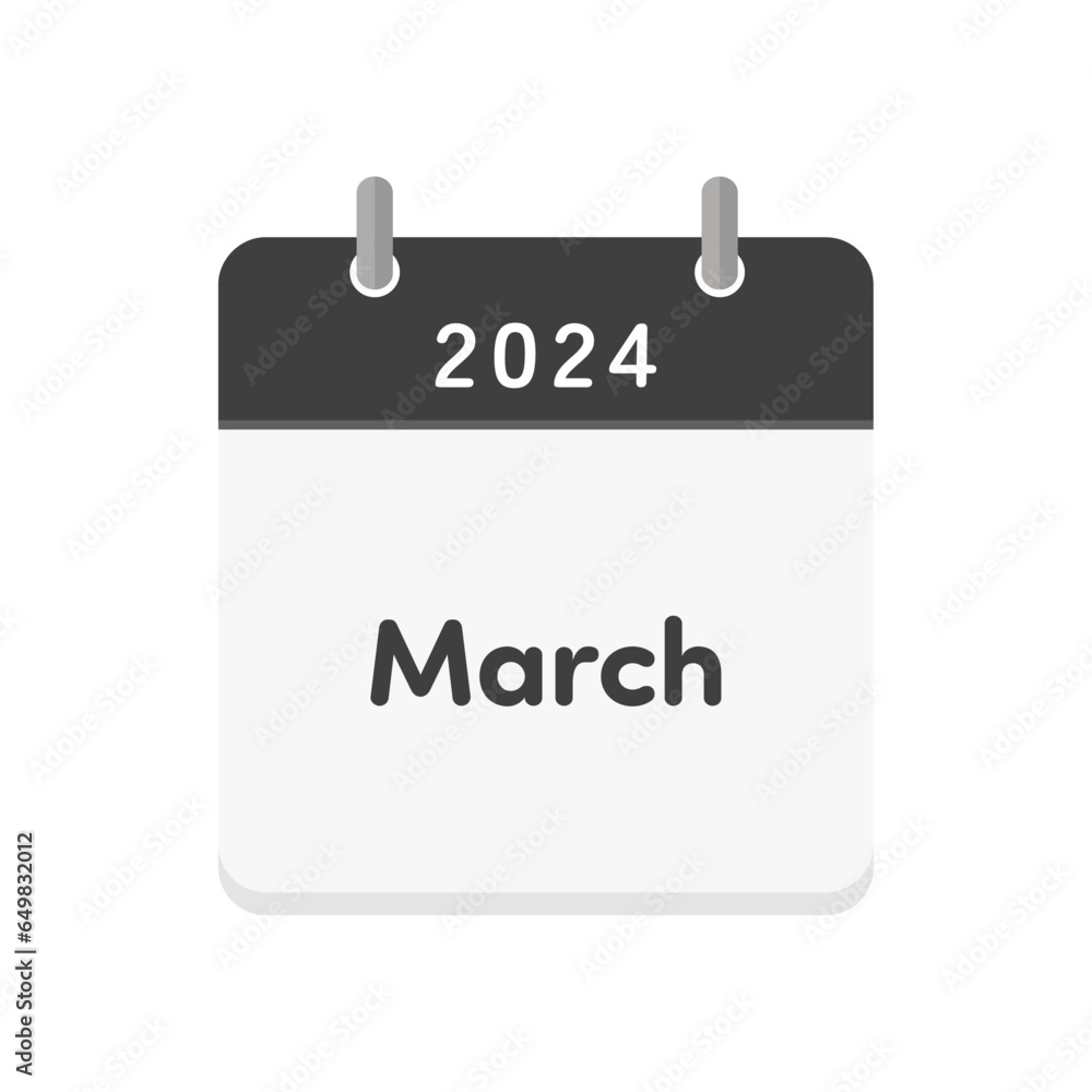 Simple calendar icon with the letters 2024 and March - English calendar for March 2024 Simple calendar icon with the letters 2024 and March - English calendar for March 2024