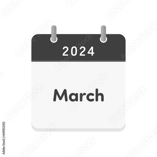 Simple calendar icon with the letters 2024 and March - English calendar for March 2024