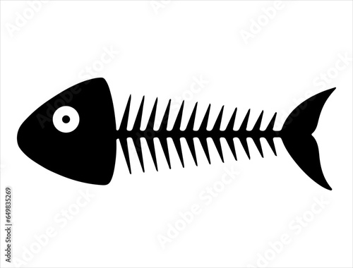 Fish skeleton silhouette vector art white background