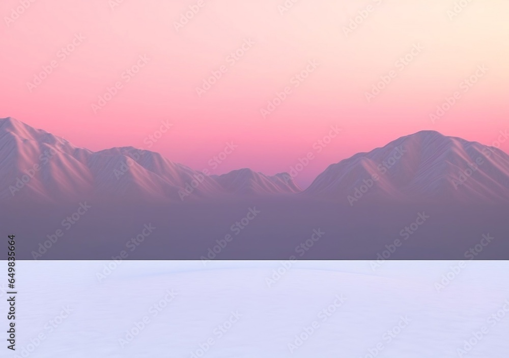Pink sunset 3d illustration, minimalist palette, snow scenes, minimalist stage designs, soft-focus, fluid and organic Shallow lake, some mountains, art deco sensibilities, desertwave, romantic scenery