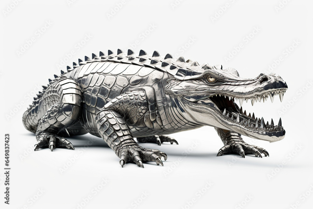 Naklejka premium silver crocodile on a white background