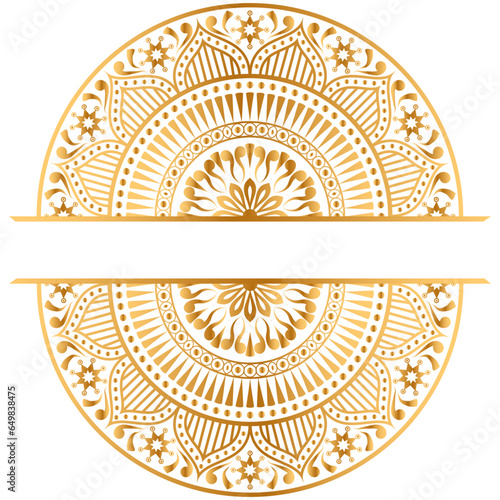 Luxury mandala golden rectangle frame transparent with vintage gold circular pattern clipart