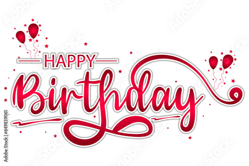 Happy birthday red text typhography ballons sticker transparent background