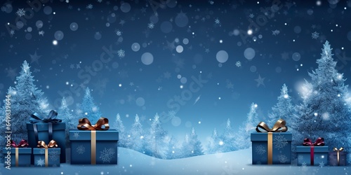 Merry Christmas and new year, gift boxes bokeh background. Christmas gifts background. © MstHafija