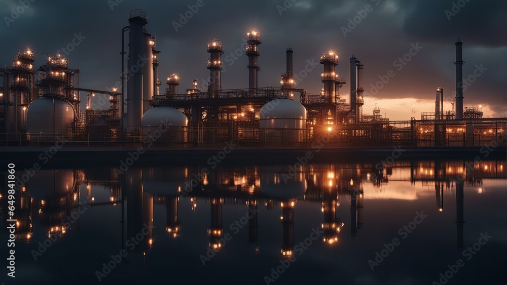 Industry Overview The refinery is an industrial area with sunrise and cloudy skies, oil and natura