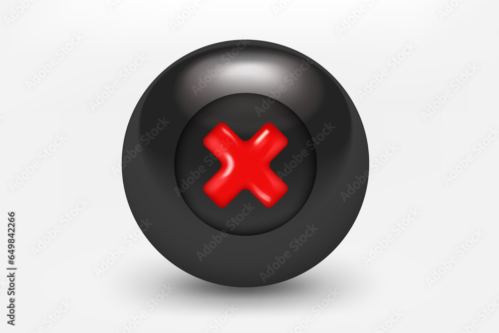 Obraz premium Black ball with red cross icon. 3d vector illustration 