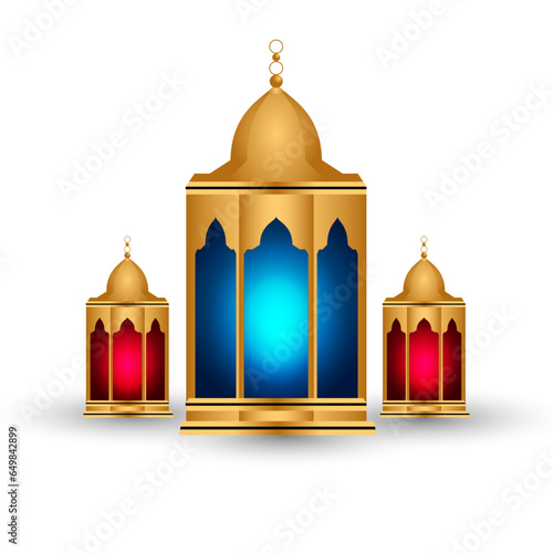 Ramadan kareem decoration with golden islamic lamp ornment photo