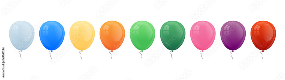 balloon with ribbon. multicolored balloons on a white background template for birthday, wedding, party. Vector