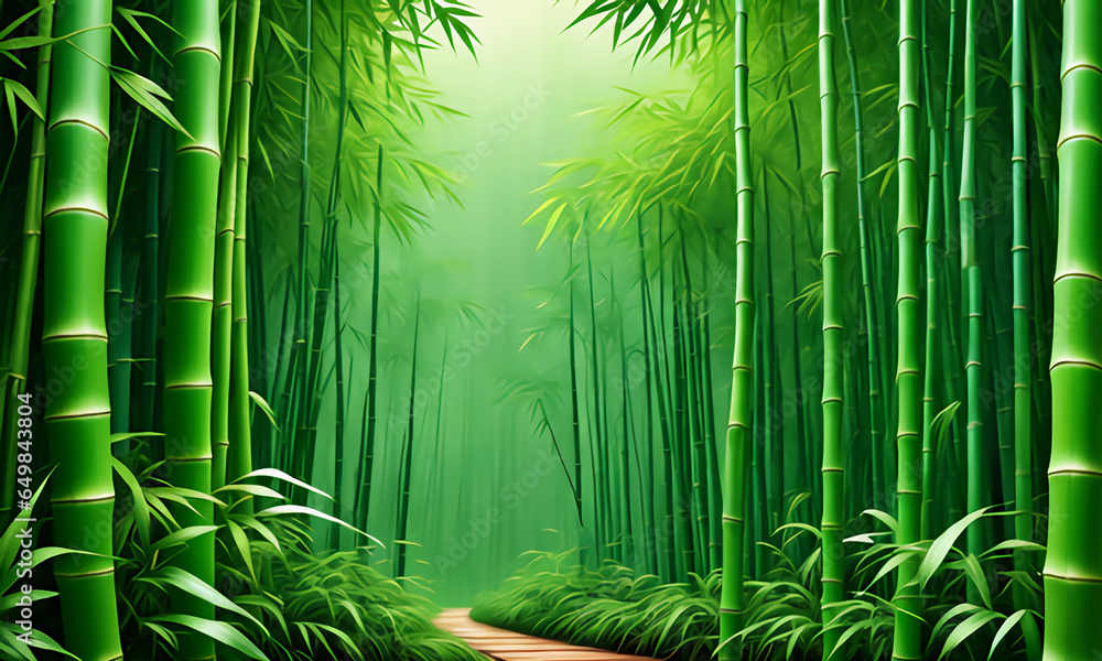 Fototapeta premium Small wooden path in bamboo forest 