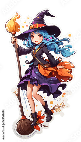 Kawaii Witch Riding a Broom - Spooktacular Halloween Charm!