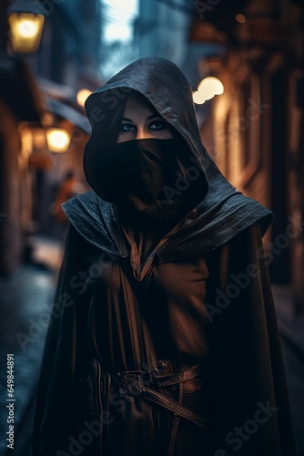 hooded woman, mystical and beautiful
