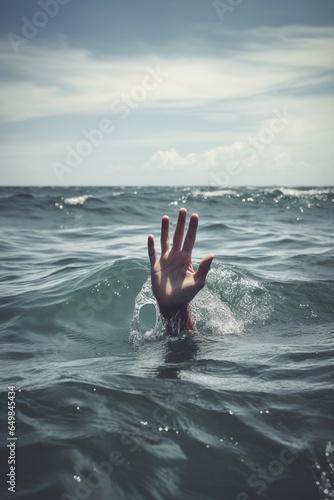 hand asking for help not to drown in seawater