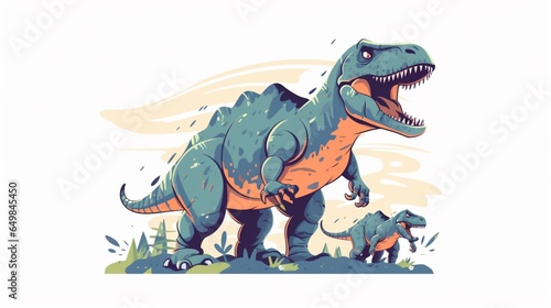 a trex with his baby vector white background retro style Generative Ai