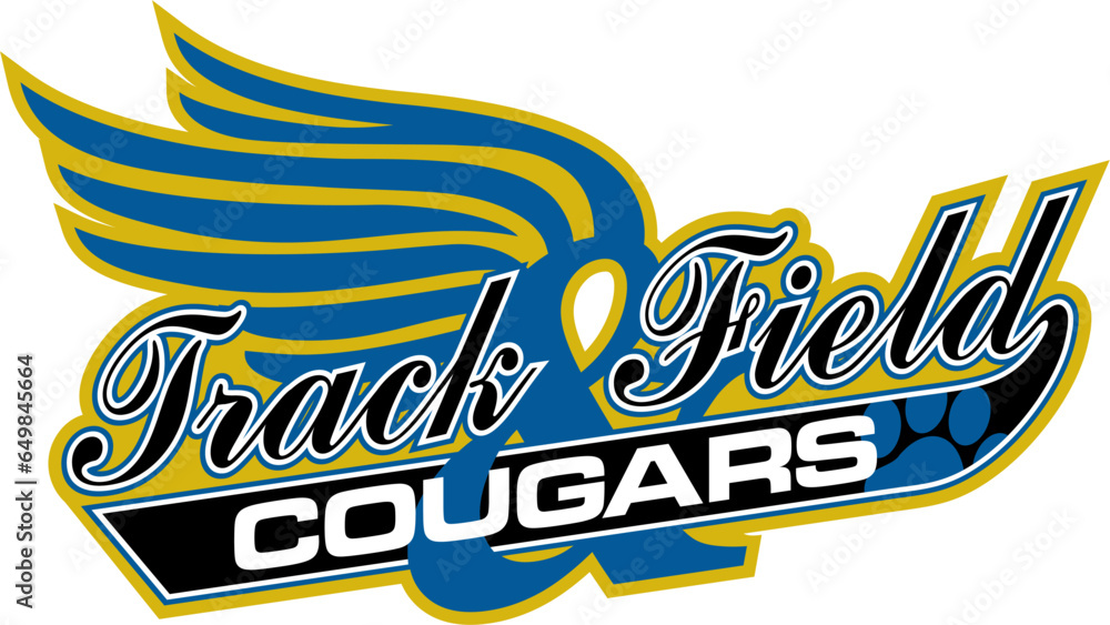 cougars track and field team design in script with tail for school, college or league sports