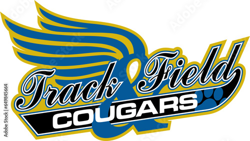 cougars track and field team design in script with tail for school, college or league sports