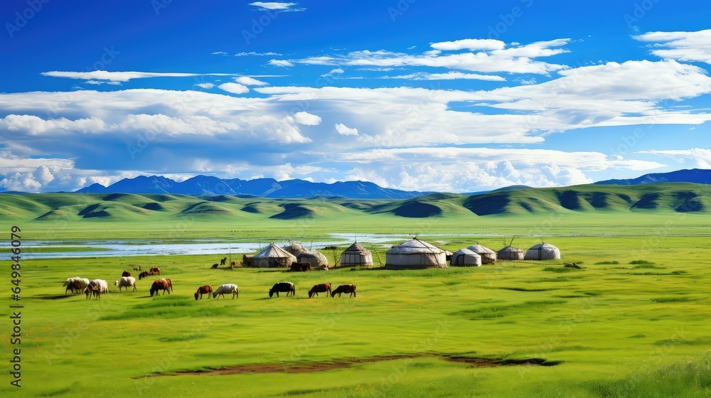 nature mongolian steppe vast illustration landscape mongolia, mountain remote, wild sky nature mongolian steppe vast