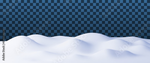 3D Winter Landscape with Snowdrifts Isolated. Render Christmas Snow Drifts on Transparent Background. Winter Snow Ground, Snowdrift Mound, Ice layer. Realistic Vector Illustration