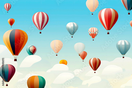 Generative AI background illustration of colorful aerostatic backgrounds with blue sky photo