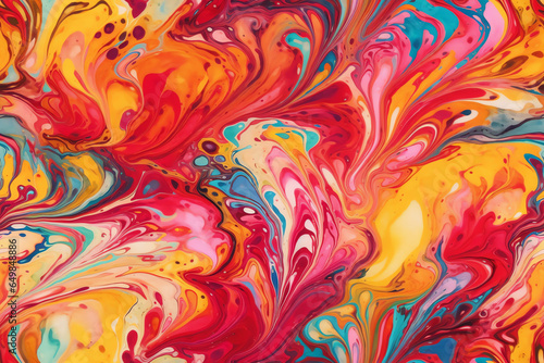 Abstract colorful liquid watercolor painting background in tones of yellow red and blue. Generative AI