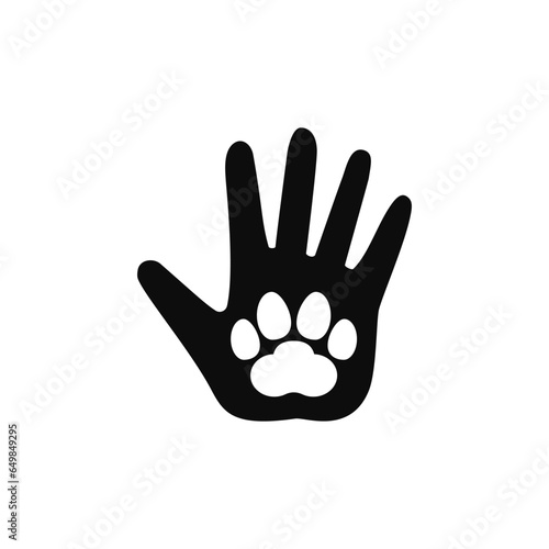 Hand palm with paw print inside.  Vector on empty clean white background.
