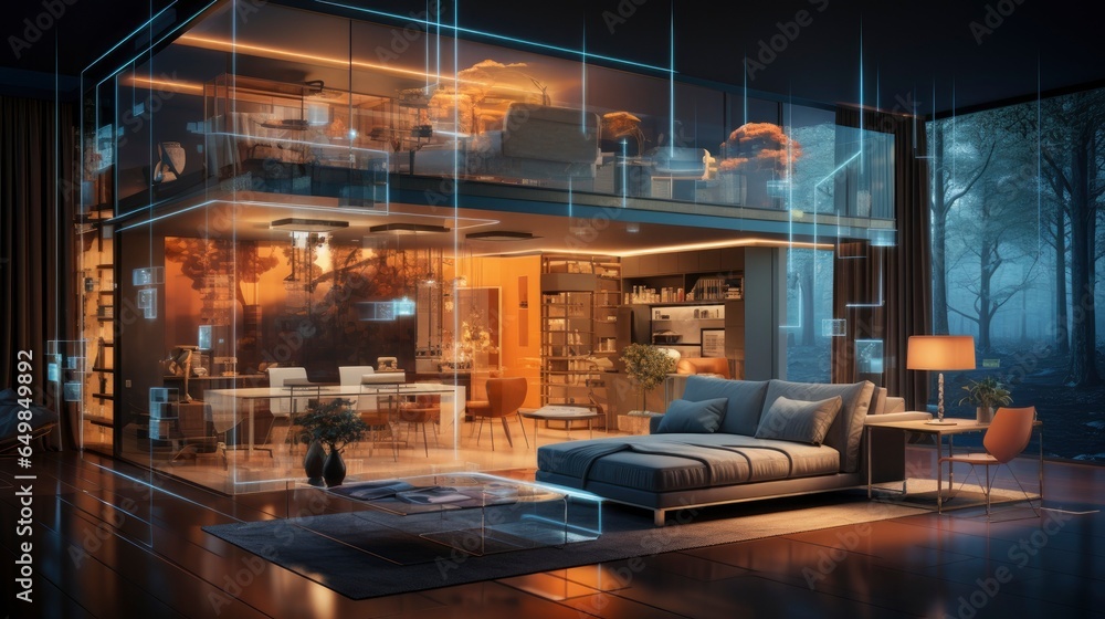 Interior home with ai IoT digital, Generative AI Interior home with ai IoT digital, Generative AI