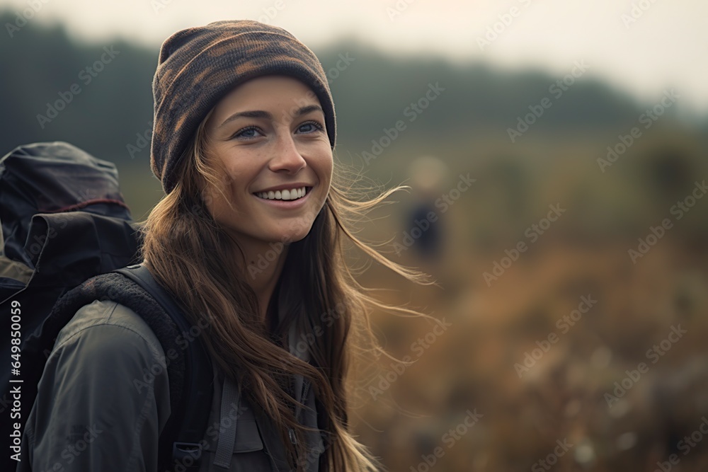 young woman smiling while working in her hunting reserve