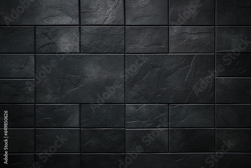 Dark black ceramic wall and floor tiles mosaic background. Simple seamless abstract surface grunge   Generative AI