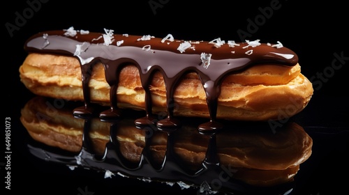 Generative AI, Chocolate eclairs side view, sweet food. Traditional french dessert