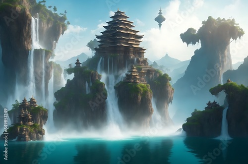 Floating island with Temples ,generative AI