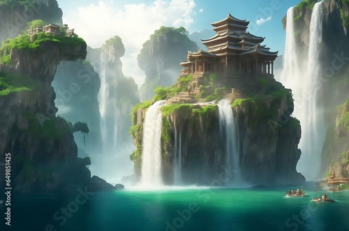 Floating island with Temples ,generative AI
