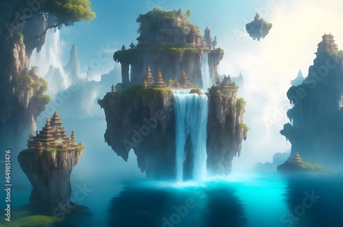 Floating island with Temples ,generative AI