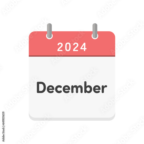 Simple calendar icon with the letters 2024 and December - English calendar for December 2024