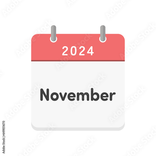 Simple calendar icon with the letters 2024 and November - English calendar for November 2024