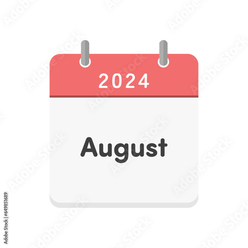 Simple calendar icon with the letters 2024 and August - English calendar for August 2024

