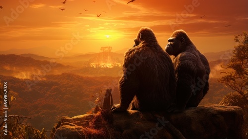 gorilla family at sunset © Aliaksei