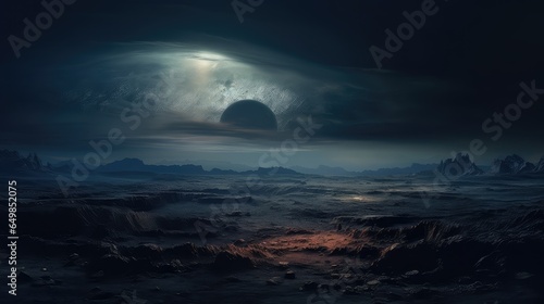 landscape Lunar Big Dark illustration background nature, blue space, full black landscape Lunar Big Dark