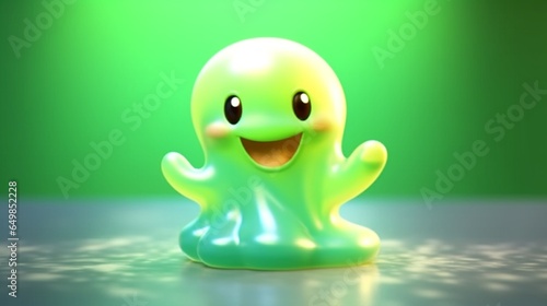 cute light green slime smart looking and smiling anime Generative Ai