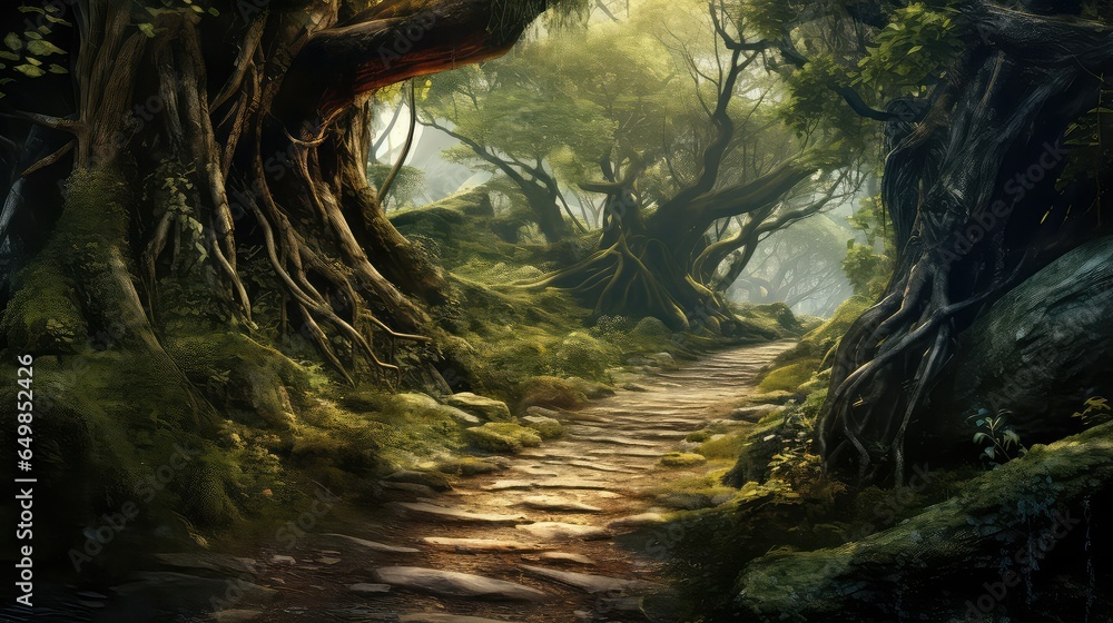 trail old forest path illustration background tree, season dark, magic fantasy trail old forest path